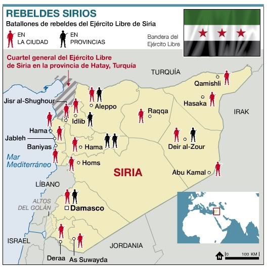 Mapa El ESL Ejercito Sirio Libre Declara la Guerra la Régimen Sirio