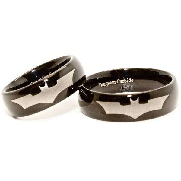 ... Matching 7mm Batman Laser Etched Design Tungsten Rings (Sizes 4-16