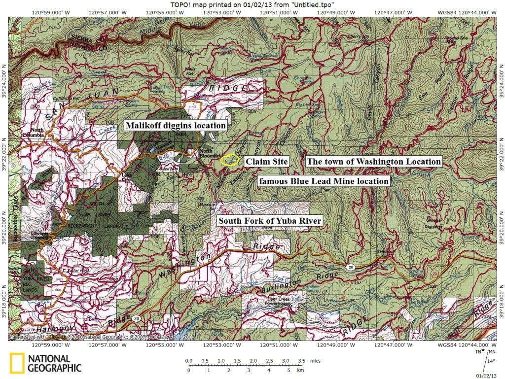 GOLD MINING CLAIM MISSOURI CREEK YUBA RIVER SUBSIDARY MALAKOFF DIGINS