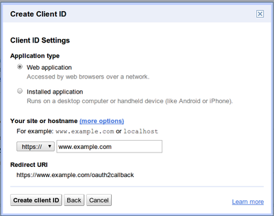 Google API Client Settings