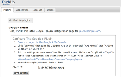ThinkUp Google+ plugin settings page