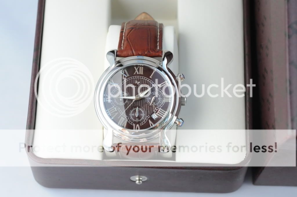 New Mens Lucien Piccard Leather 3 Eye Chronograph Date Dress Watch 