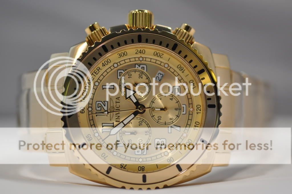 New Mens Invicta 0619 Siwss Chronograph Gold Dial Stainless Watch   NO 