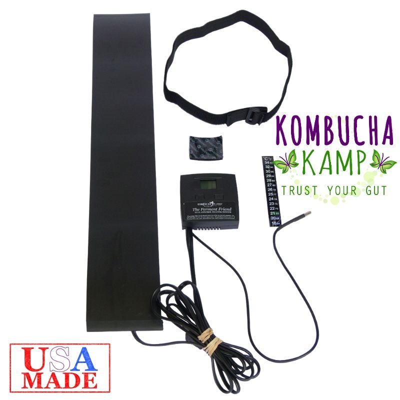 The Kombucha Mamma Ferment Friend Heating System from Kombucha Kamp Temperature Probe, Thermometer Strip, Adjustable Str