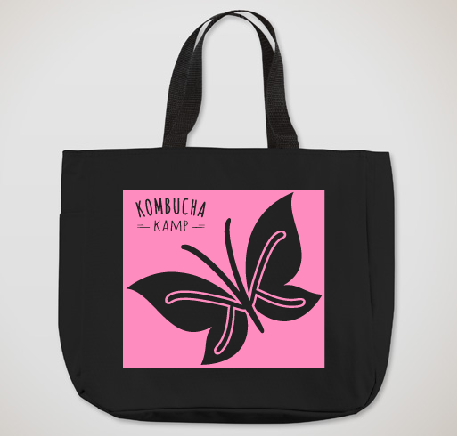 Kombucha Kamp butterfly logo chop tote bag black and pink