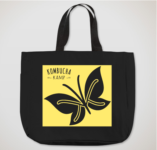 Kombucha Kamp butterfly logo chop tote bag black and lemon