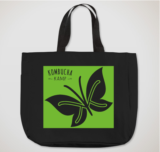 Kombucha Kamp butterfly logo chop tote bag black and lime