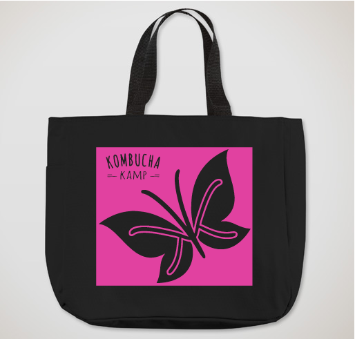 Kombucha Kamp butterfly logo chop tote bag black and magenta