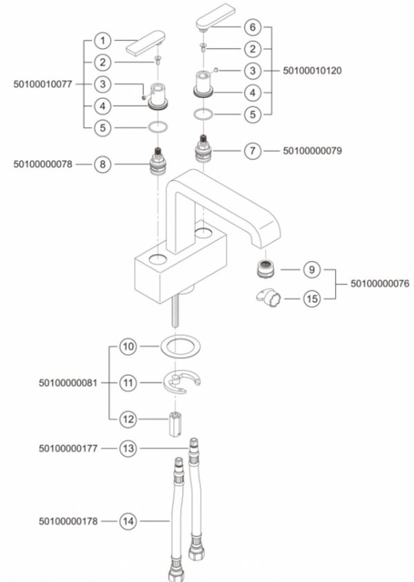 Keuco Edition 300 Two Handle Lavatory Faucet 53006010100 Spare Parts