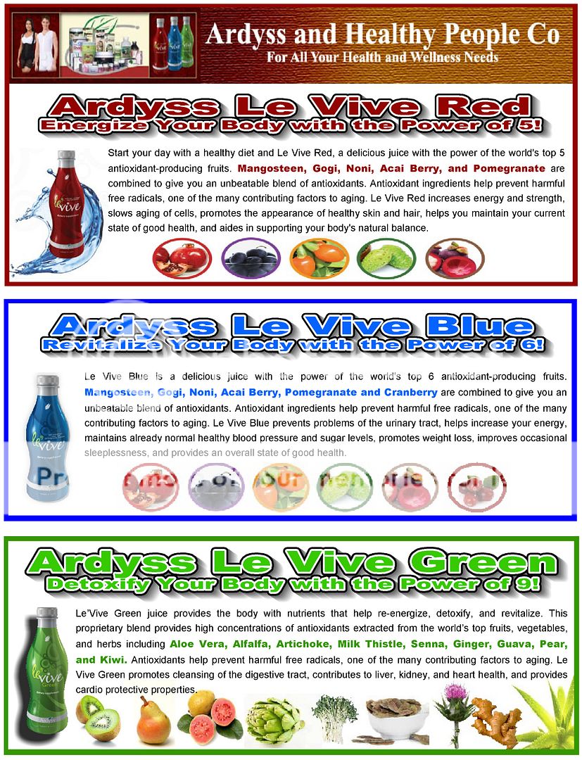 Ardyss Le Vive Red Blue Green Juice Antioxidants Acai Pomegranate Gogi 