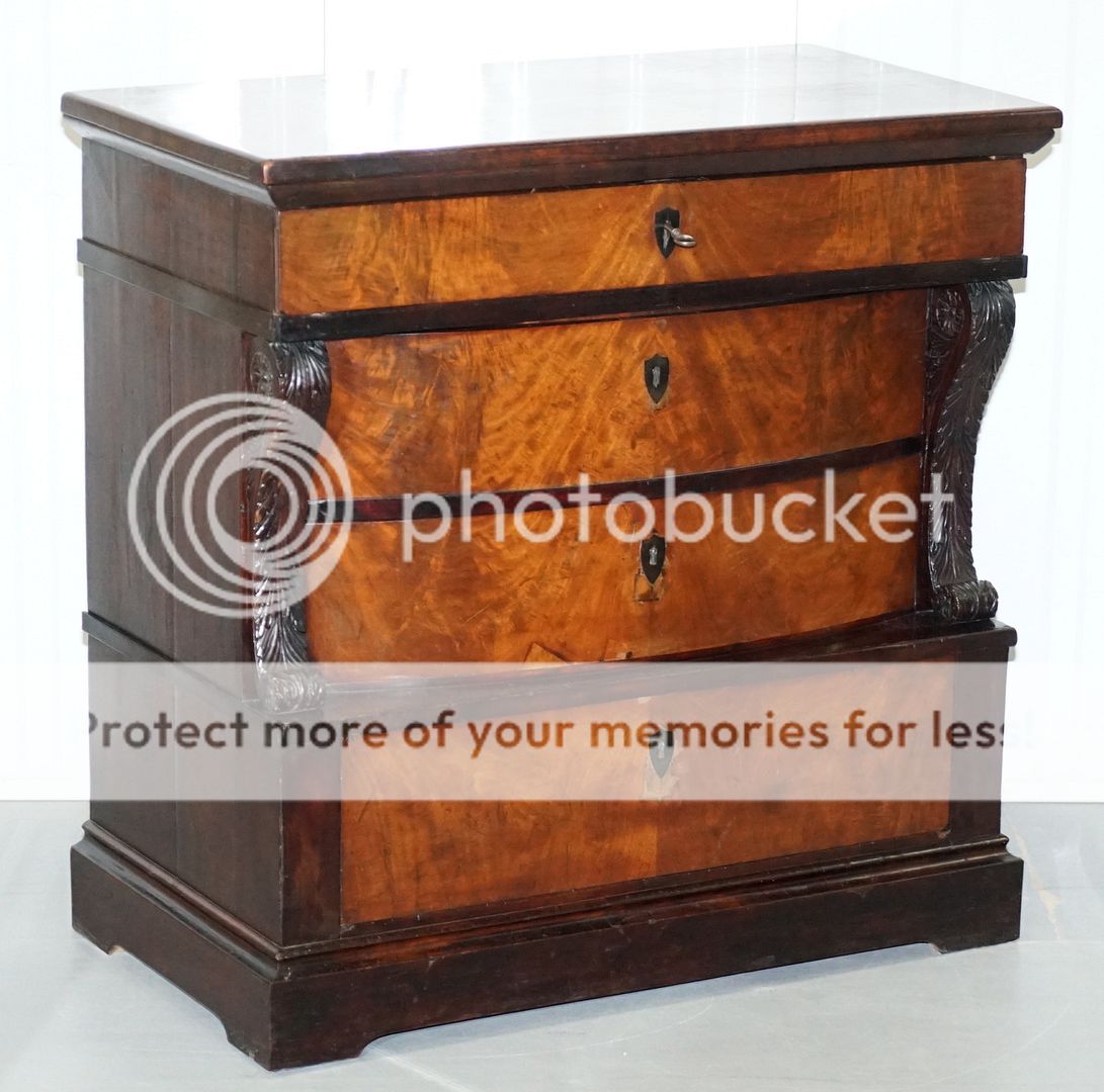 French Victorian Rosewood Mahogany Bow Fronted Chest Of Drawers