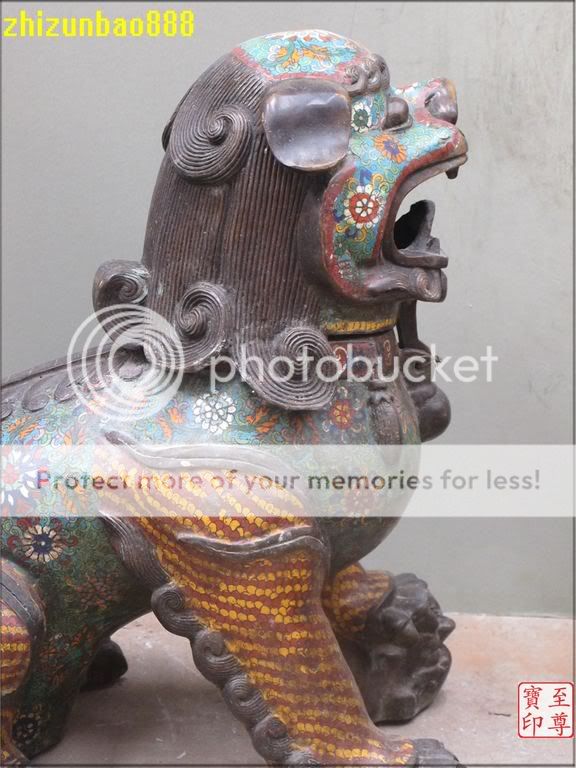 Rare censer Bronze Cloisonne Lion Fu Dog incense burner censer Pair 