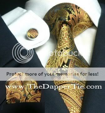 Mens Paisley Black & Gold 100% Neck Silk Tie Set 651S  